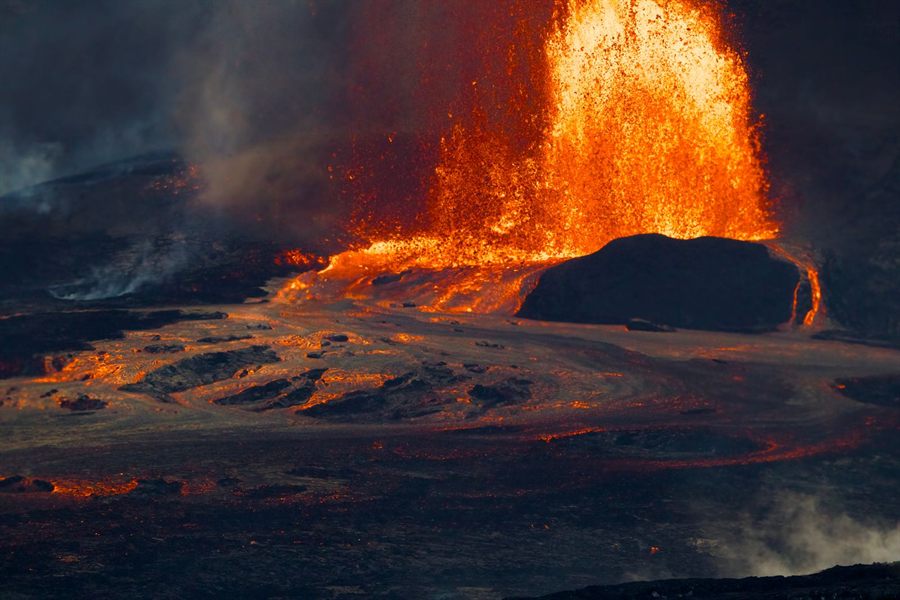 Lava fountaining from an eruption in Hawaiʻi Volcanoes National Park